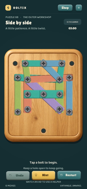 A colorful Boltix wooden bolt puzzle